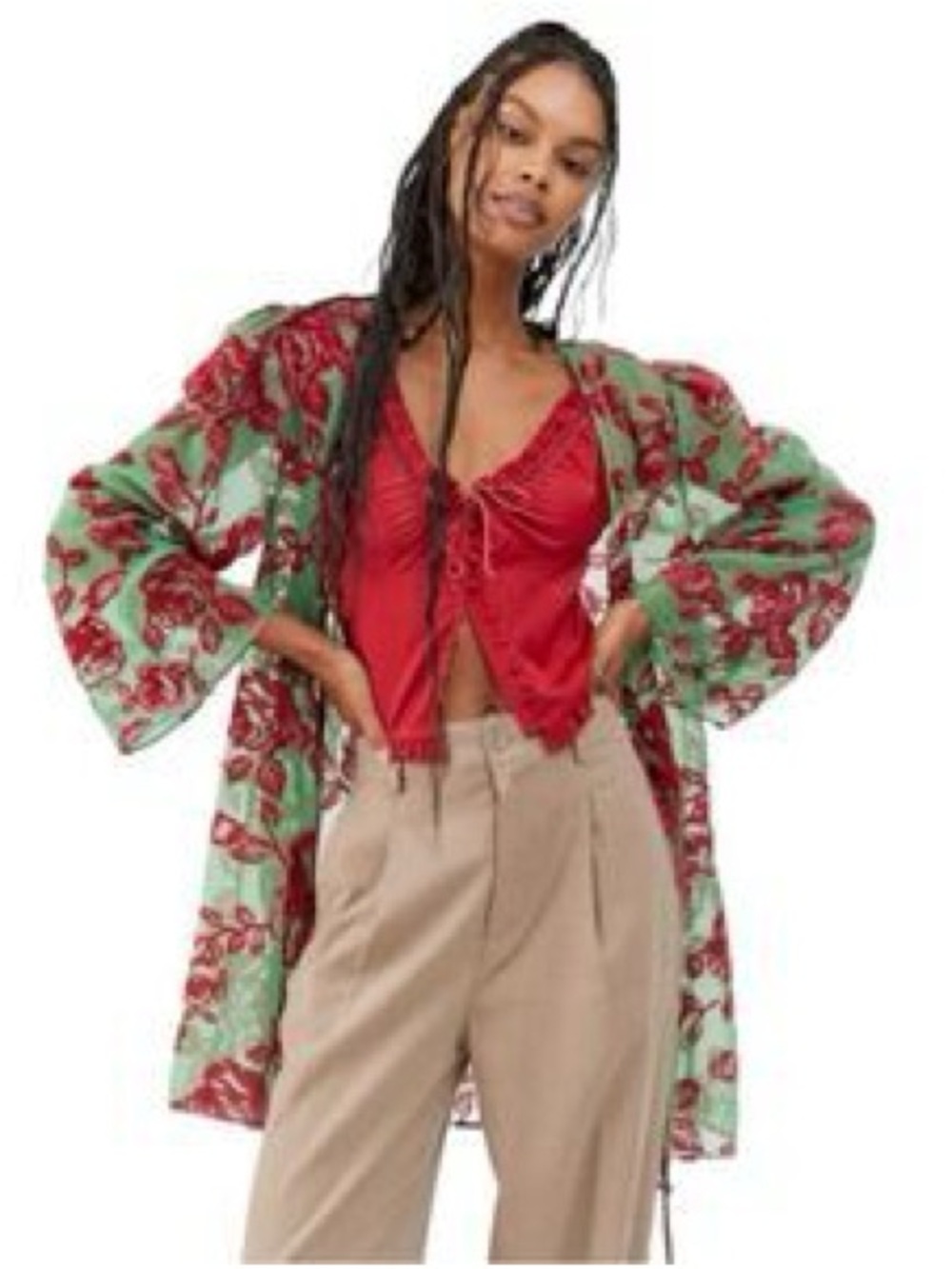Urban Outfitters Mint and Pink Floral Kimono